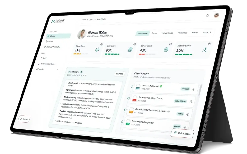 Expand Health — A practitioner dashboard made readable before it was made comprehensive.