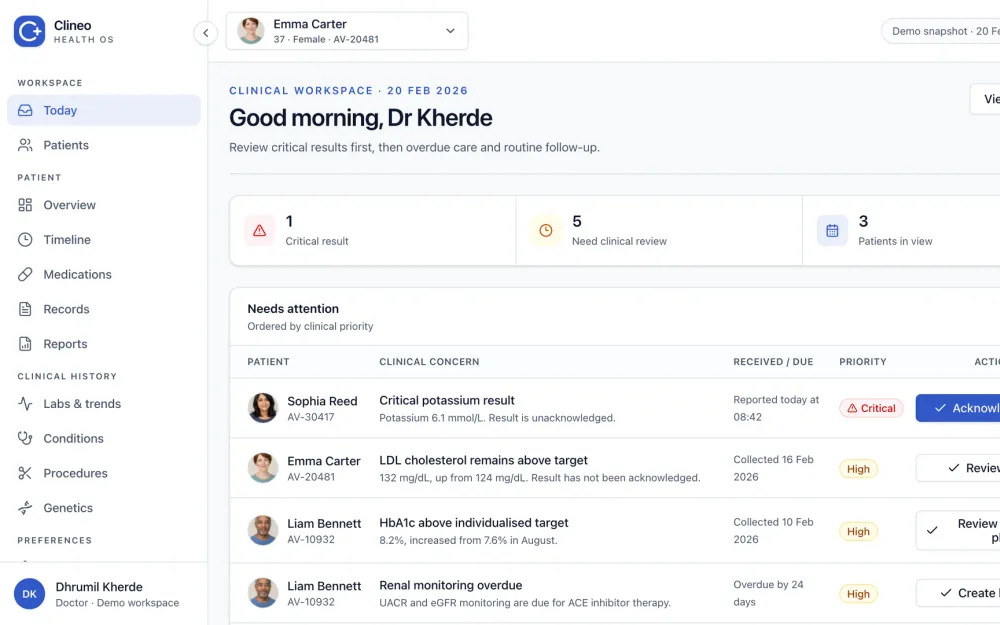 N1 Care — Scattered medical records, turned into clear clinical decisions.