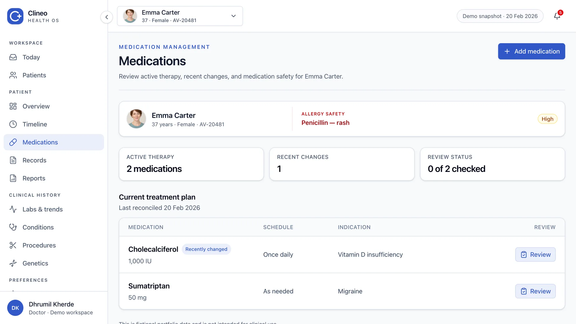 Medication review using the same patient identity and allergy safety structure