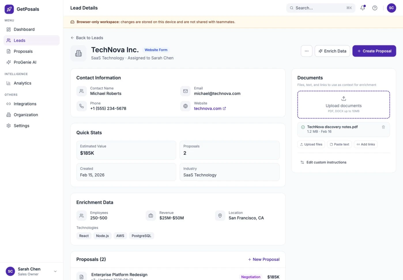 GetPosals Lead context and connected proposals